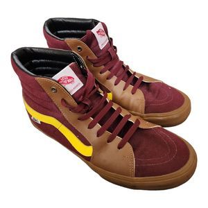 Vans Sk8-Hi High Top Gum Sole Sneakers in Burgundy and Yellow